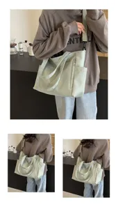 Waterproof nylon tote bag for women, large capacity casual solid color shoulder crossbody bag.