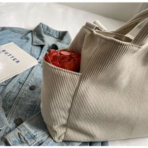 Large capacity corduroy tote bag casual shoulder handbag simple daily commuter shopping bag
