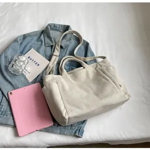 Corduroy tote bag for women, large capacity casual shoulder bag and practical crossbody bag.