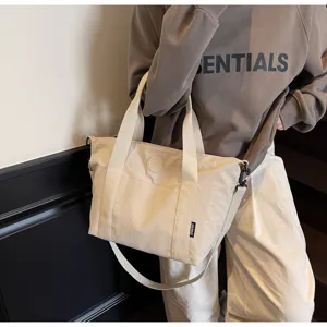Grote canvas tote tas voor dames, casual effen schouder crossbody tas voor forensen.