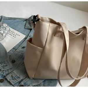 Waterproof Nylon Tote Bag Casual Solid Color Shoulder Crossbody Bag Large Capacity Purse