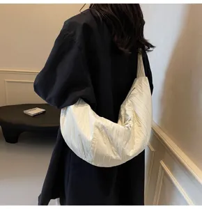 Borsa a tracolla pieghettata stile coreano dumpling grande capacità bianco casual