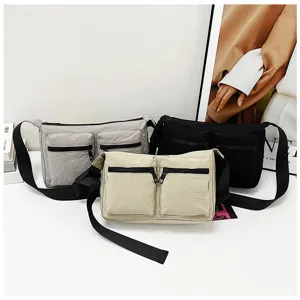 Minimalist fashion women's nylon crossbody shoulder bag with multi pockets, casual daily commuter.
