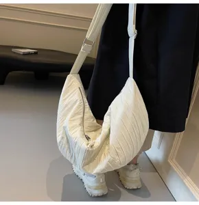 Borsa a tracolla plissettata minimalista stile coreano, borsa morbida capiente.