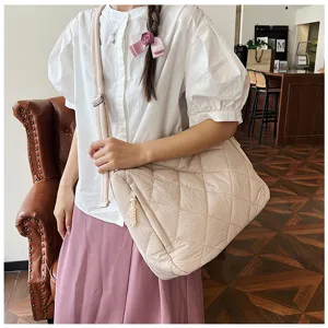 Large capacity nylon quilted shoulder bag, casual versatile handbag for women's daily use.