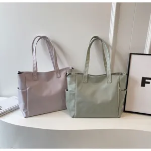 Large capacity casual nylon tote bag, simple solid color shoulder bag for women, daily use.