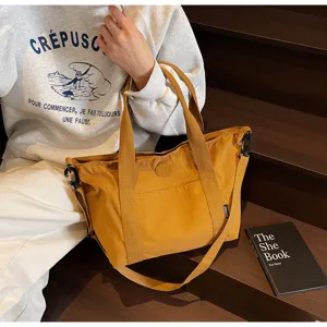 Grote gele canvas tote tas, veelzijdige vintage casual schoudertas voor dagelijks woon-werkverkeer.