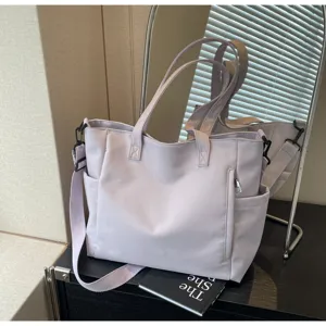 Waterproof Nylon Tote Bag For Women Large Capacity Casual Solid Color Shoulder Crossbody Bag Simple Versatile Handbag
