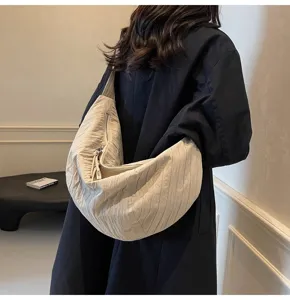 Borsa a tracolla plissettata casual da donna, grande capacità borsa casual monocolore.