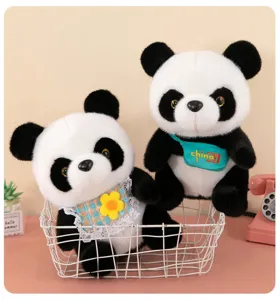 Ensemble de poupées panda en peluche mignon avec panier et sac, jouet animal en peluche doux.