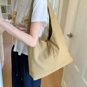 Korean style minimalist large capacity solid color hobo shoulder tote bag for daily wear