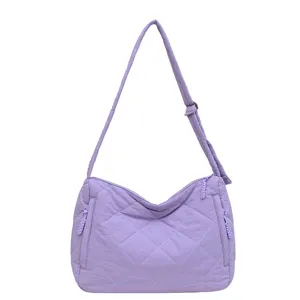 Large Capacity Nylon Quilted Tote Bag Casual Lightweight Padded Shoulder Bag Versatile Daily Shopper Bag For Women
