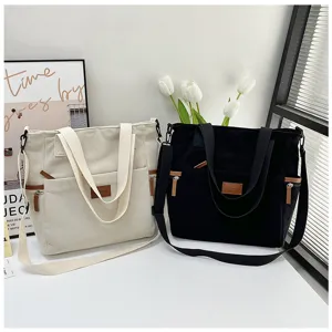 Large capacity corduroy tote bag for women, casual simple shoulder and crossbody bag.