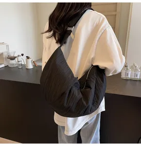 Borsa a tracolla nera plissettata donna grande borsa a croce casual uso quotidiano