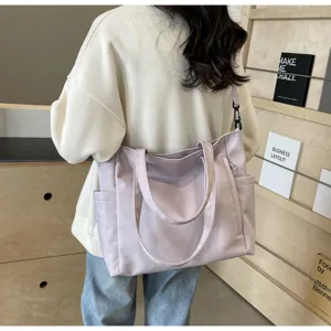 Waterproof nylon tote bag for women, large capacity casual shoulder crossbody bag, purple.