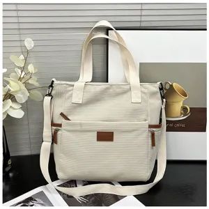 Large capacity corduroy tote bag for women, stylish shoulder handbag casual messenger bag.