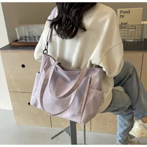 Waterproof nylon tote bag for women, large capacity casual shoulder crossbody bag detailed view.