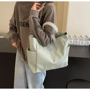 Waterproof nylon tote bag large capacity casual shoulder bag women's solid color handbag