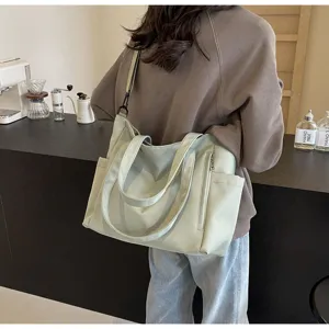 Waterproof nylon large capacity casual tote bag, minimalist versatile single shoulder bag.