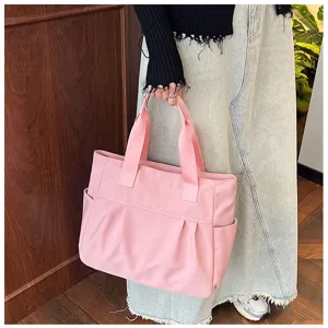 Large capacity nylon tote bag for women, casual shoulder bag, stylish commuter handbag.