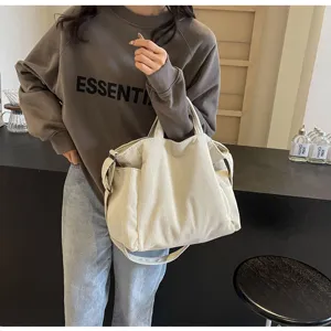 Detailed view of the large capacity corduroy tote bag, casual shoulder crossbody daily use.