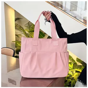 Large Capacity Nylon Tote Bag Women Casual Commuter Shoulder Bag Solid Color Simple Handbag Daily Travel Bag