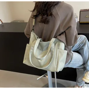Waterproof nylon tote bag, large capacity solid color casual shoulder crossbody bag for women.
