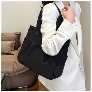 Large capacity nylon tote bag for women, casual minimalist shoulder bag and daily handbag.