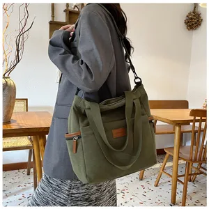 Green corduroy tote bag for women, large capacity casual shoulder bag and crossbody bag daily.