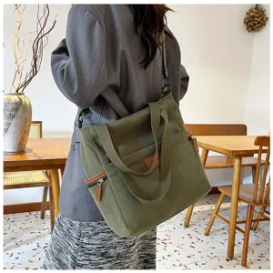 Large capacity corduroy tote bag for women, casual single shoulder and crossbody design style.