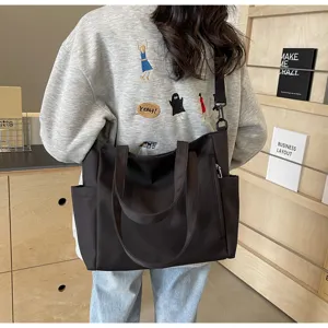 Waterproof nylon tote bag, large capacity solid casual shoulder crossbody bag.