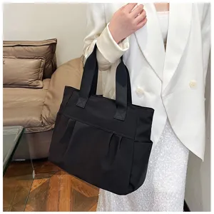 Large capacity nylon tote bag for women, simple casual shoulder handbag for daily commute work.