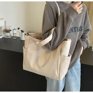 Waterproof nylon tote bag for women large capacity solid casual shoulder bag stylish daily use