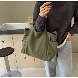 Casual large capacity corduroy tote bag for women daily commuting, shoulder handbag.