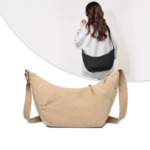 Dames Corduroy Hobo Schoudertas Grote Capaciteit Slouchy Crossbodytas Japanse Stijl Casual Commuter Dumpling Tas