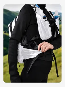 Detail view of the outdoor sports running hydration vest backpack with mesh pockets.