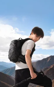 Detail view of the breathable outdoor backpack featuring ergonomic EVA straps for hiking.