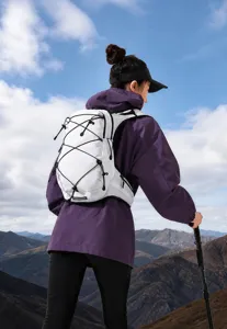 Detailed view of lightweight breathable outdoor sports backpack, hiking and cycling daypack.