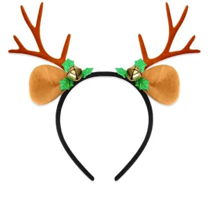 Cute Christmas reindeer antler headband with cute ears bells and sequins for holiday party.