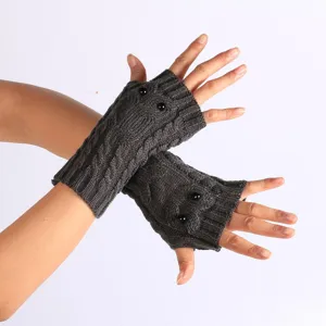 Gants tricotés sans doigts avec design de hibou, gants d'hiver chauds en laine grise.