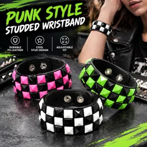 Punk stijl gestudeerde polsband van PU leer met verstelbare drukknop, kleurrijke gothic sieraden.