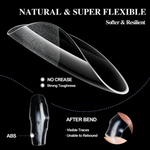 Uñas postizas transparentes de ABS con diseño flexible, sin arrugas y resistentes para manicura.