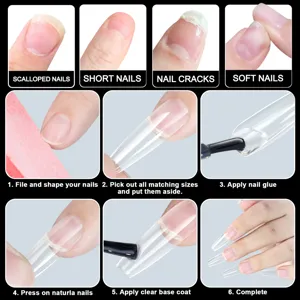 Guia paso a paso de aplicacion para unas postizas sin marcas y manicura profesional.