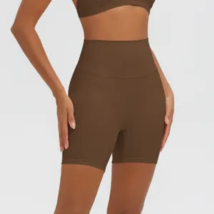 Pantaloncini da yoga a vita alta da donna traspiranti pancia piatta fitness marrone sport