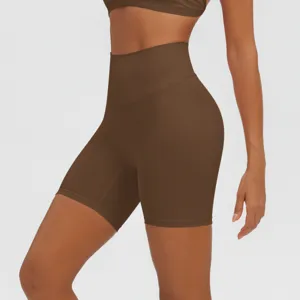 Pantaloncini yoga vita alta effetto nude dettaglio, sport fitness traspiranti controllo pancia.