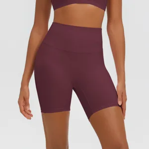 Pantaloncini da yoga a vita alta effetto nudo per donna, traspiranti controllo pancia per fitness sport.
