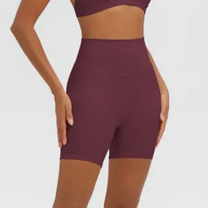 Pantaloncini yoga vita alta da donna, pantaloncini sportivi traspiranti contenitivi fitness.