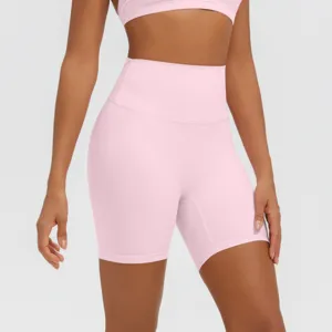 Pantaloncini da yoga rosa a vita alta da donna fitness sport abbigliamento dettaglio