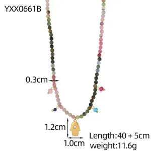 Boho edelsteen kralen ketting met hamsa hanger vintage sleutelbeen ketting sieraden