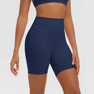 Pantaloncini yoga vita alta donna controllo pancia fitness allenamento sportivi blu